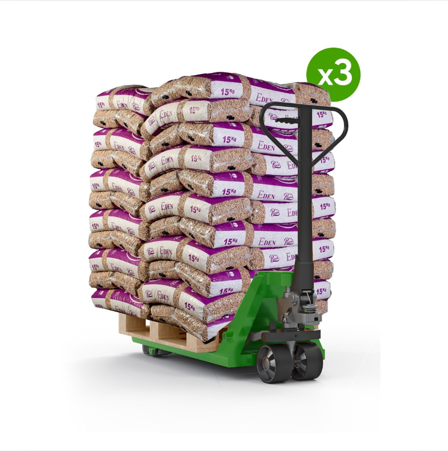 Granulés de bois Eden Pellets Premium - Lots de 3 palettes de 66 sacs de 15 kg